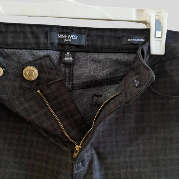 Nine West Gramercy Pants Women's Size 12 Black Gold Plaid Skinny Stretch Ankle - Picture 5 of 12